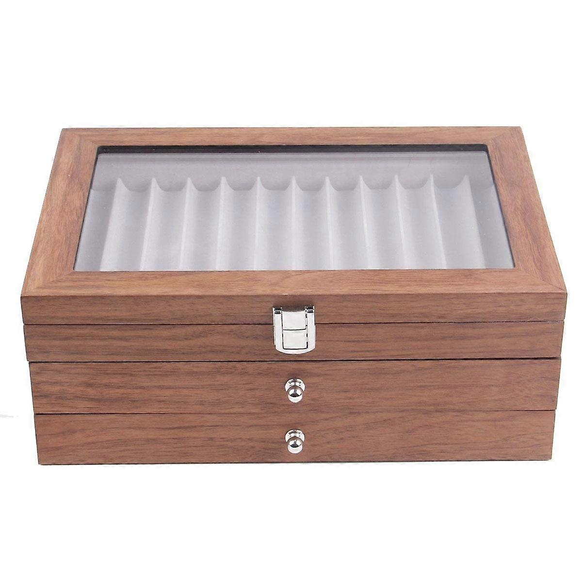 34 Grid Walnut Pen Storage Case Luxury 3 Layer Pen Display Organizer parent Window Fountain Bo