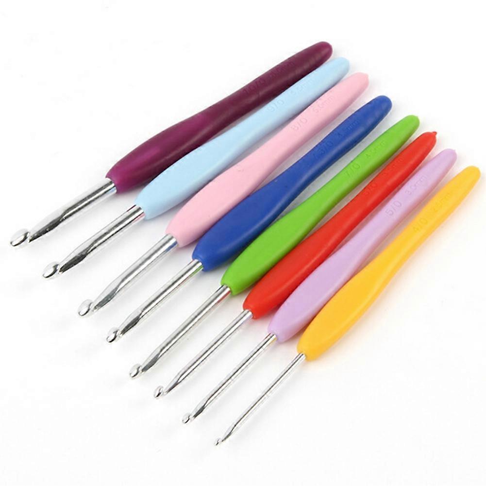 8Pcs Aluminum Crochet Hook Needles Soft Anti-slip Handle DIY Craft Knitting Tool