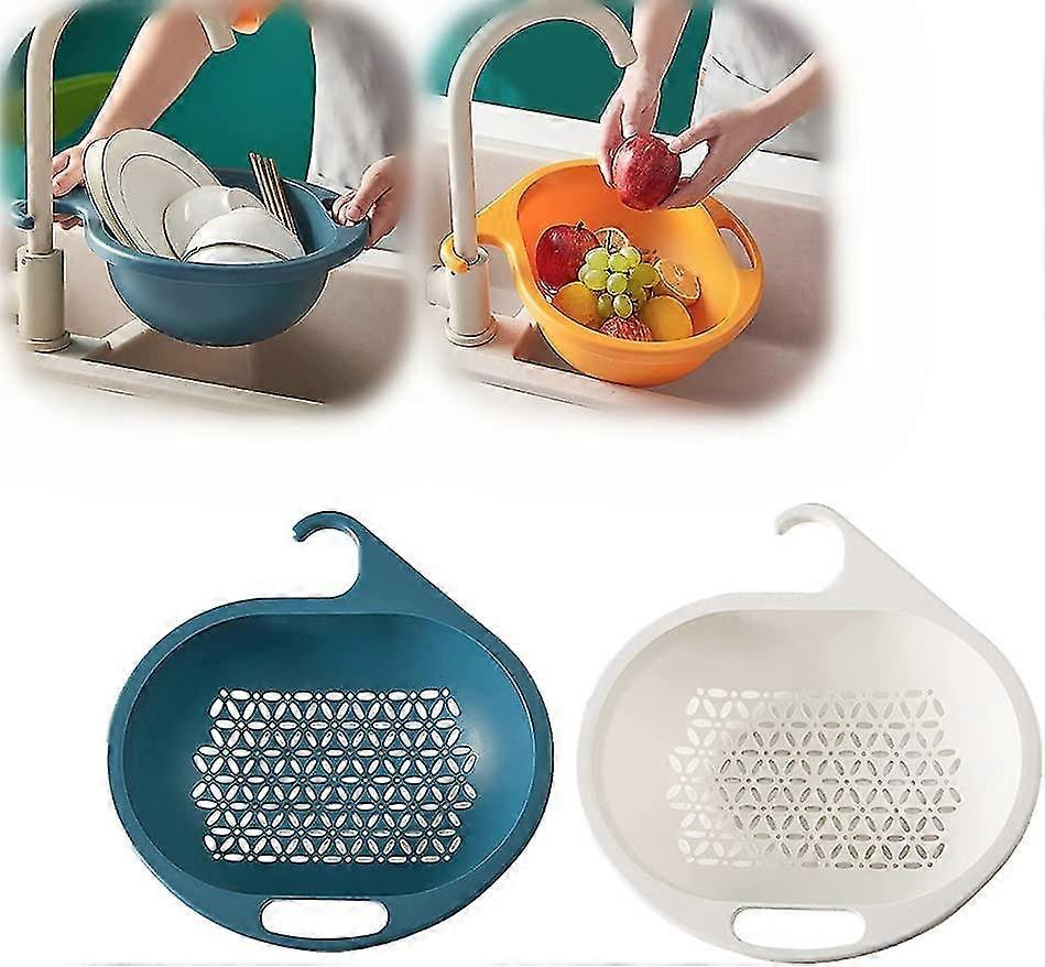 Wash And Drain Vegetables And Fruit Colanders Vegetable Strainers, 2 Pieces Sink Filter Drain Vegetables And Fruits Drain Basket (white+blue)
