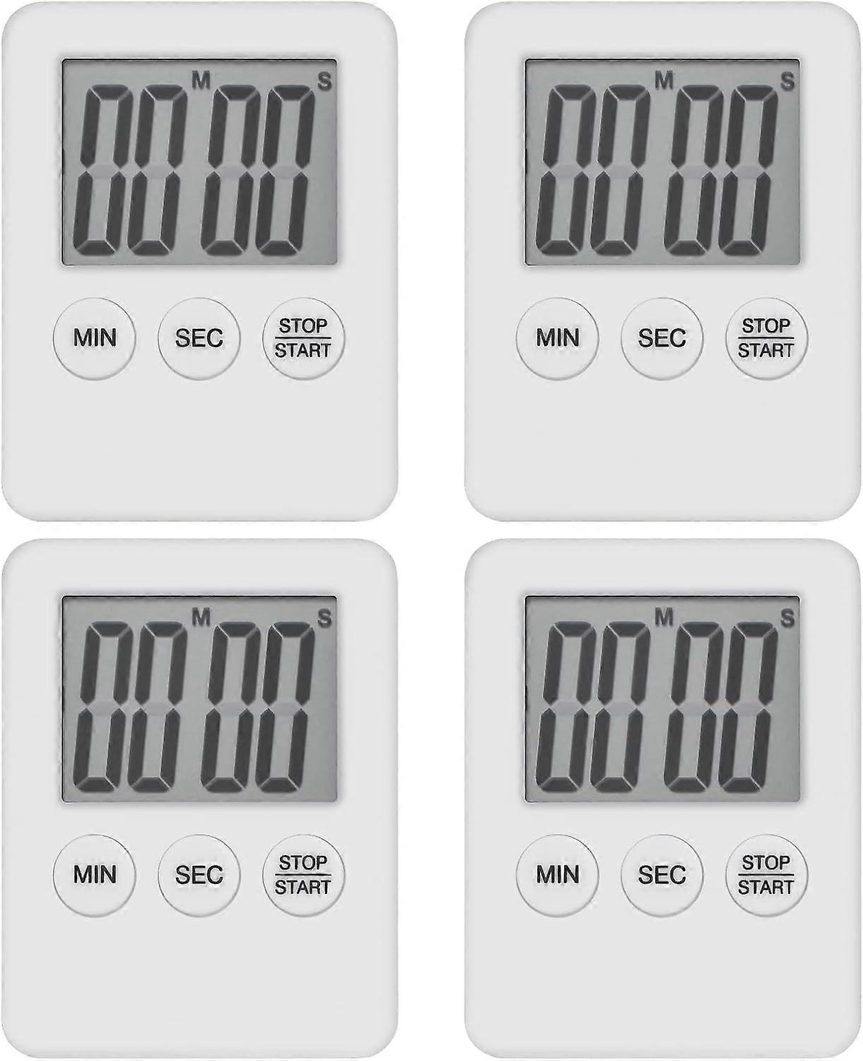 4Pcs Digital Kitchen Timer Mini LED Magnetic Kitchen Timer Countdown Timer for Cooking, Gaming, Cooking, ExercisingWhite