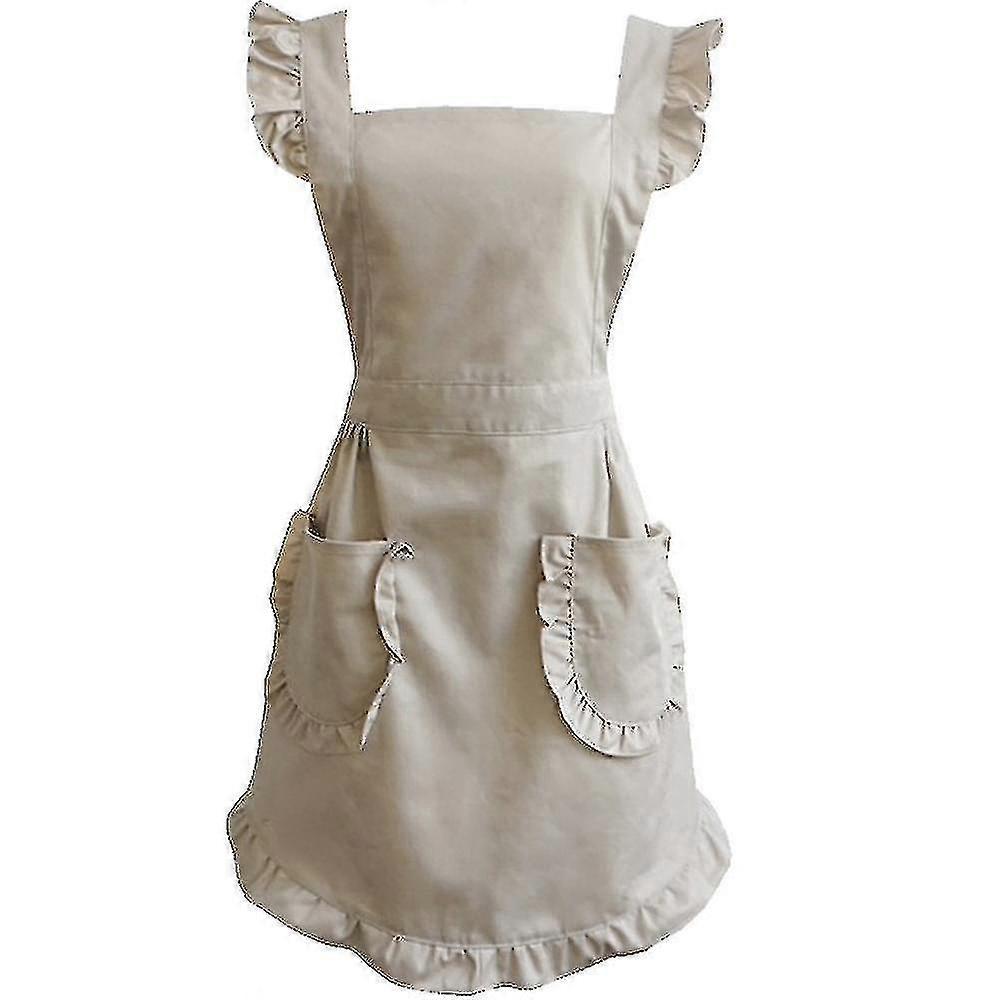 Retro Adjustable Ruffle Apron With Pockets, Small To Plus Size Ladies