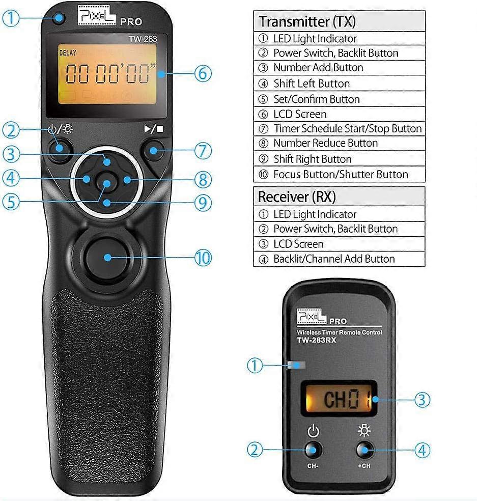 TW-283 DC2 Digital Wireless Remote Control Intervalometer Cable Release Remote Shutter with Timer for Nikon Cameras