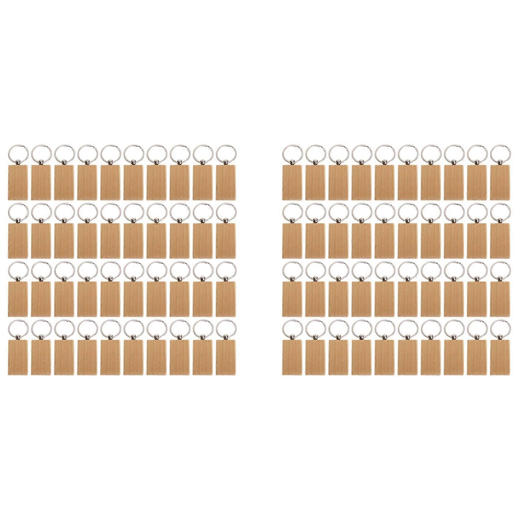 80 Pcs Blank Wooden Keychain Rectangular Engraving Key DIY Wood Keychains Key Tags Can Engrave DIY