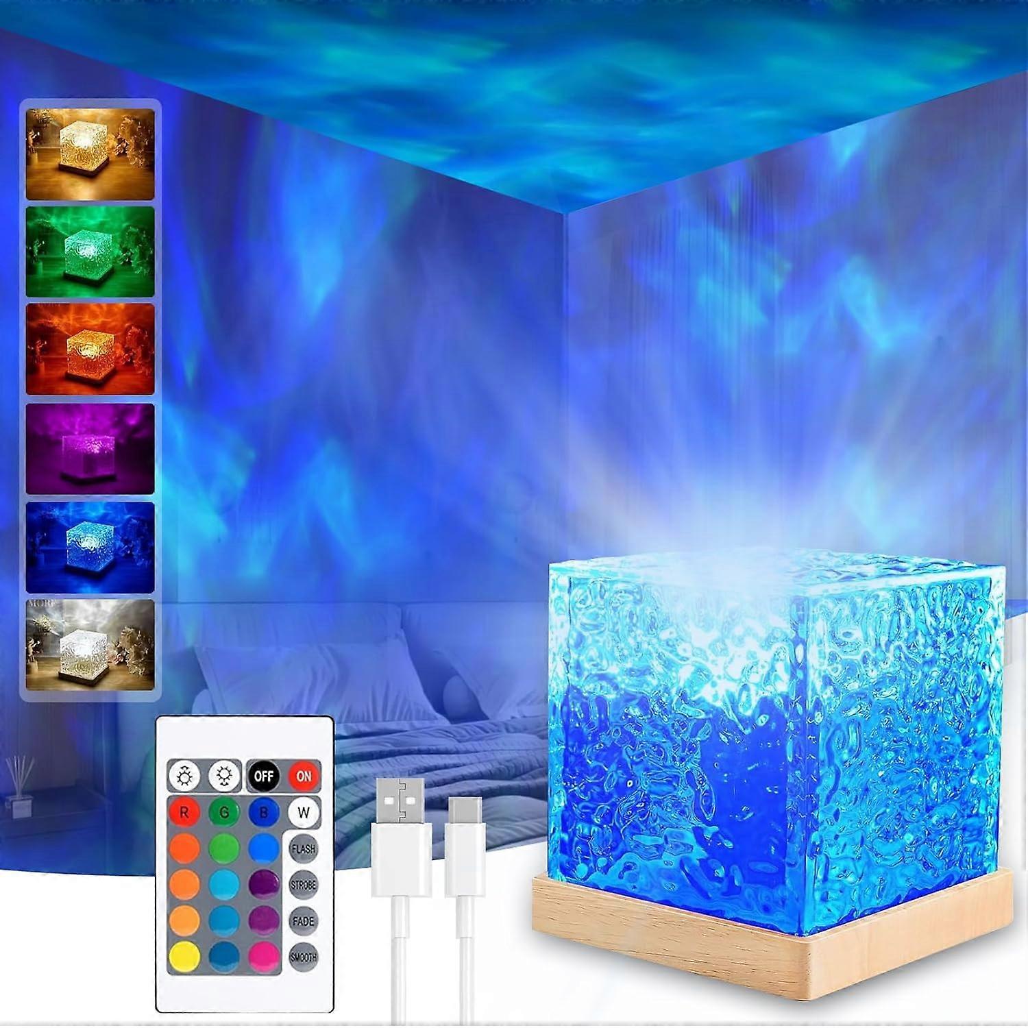 Star Projector, Aurora Borealis Projector Wave Lamp, Children's Night Light 16 Colors, Rechargeable Crystal Cube Night Light, Aurora Borealis Lamp
