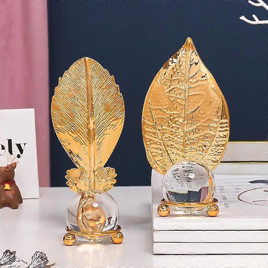Crystal Ball with Leaf Stand Tabletop Cabinet Shelf Decoration Ornaments for - C, 15cm dia