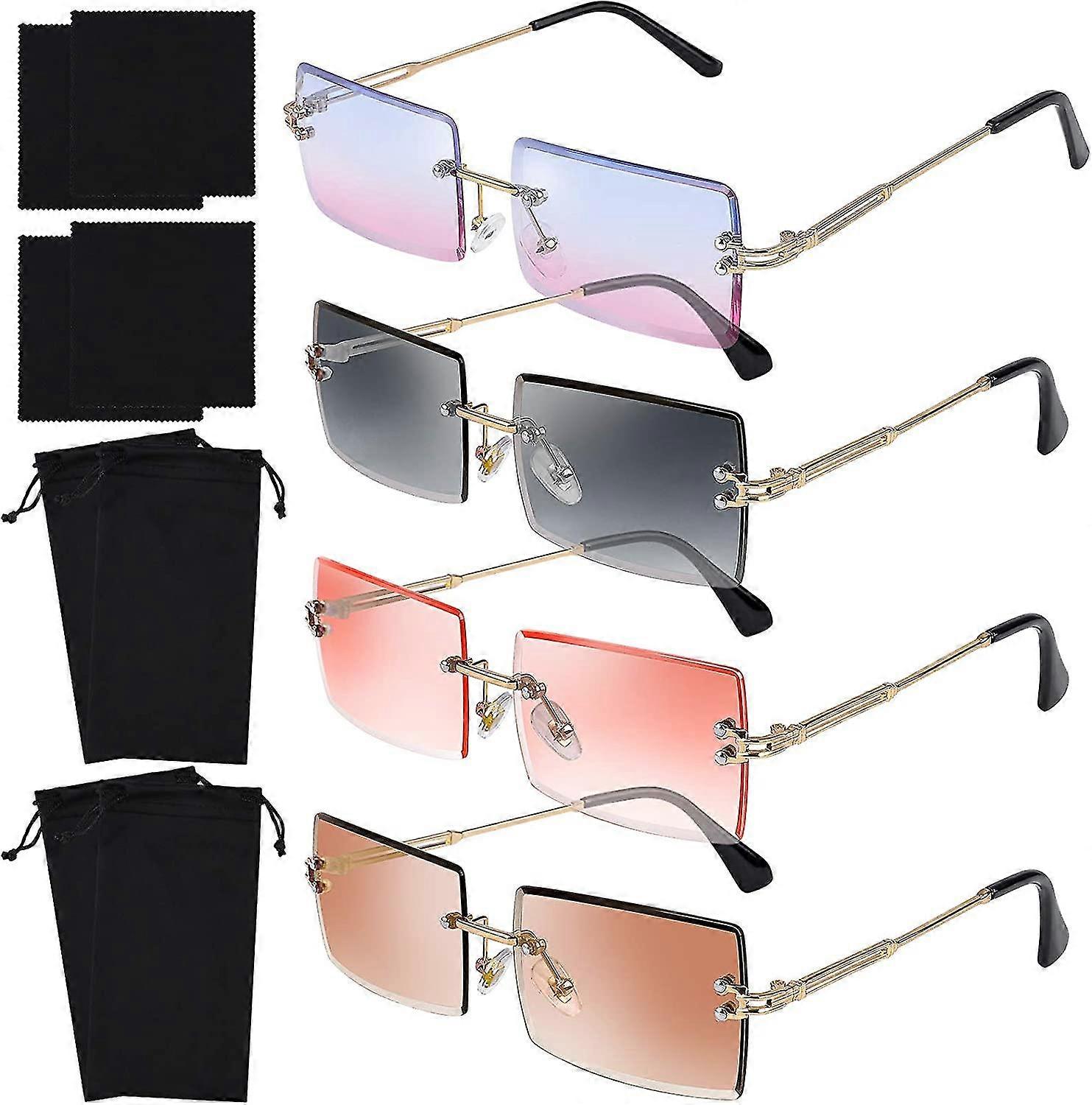 Lot Of 4 Rectangular Sunglasses Without Vintage Frame Glasses Without Mount Sunglasses Retro Glasses With Metal Frame For Men Women