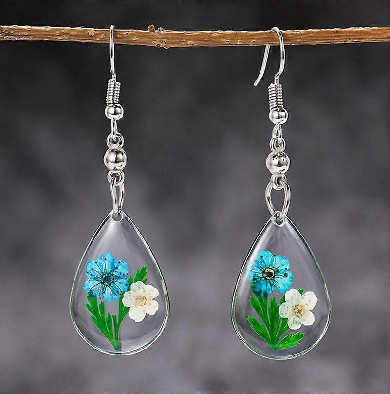 Teardrop Pressed Flower Earrings – Real Dried Flowers In Resin, Handmade Dangle Earrings For Women - View #3