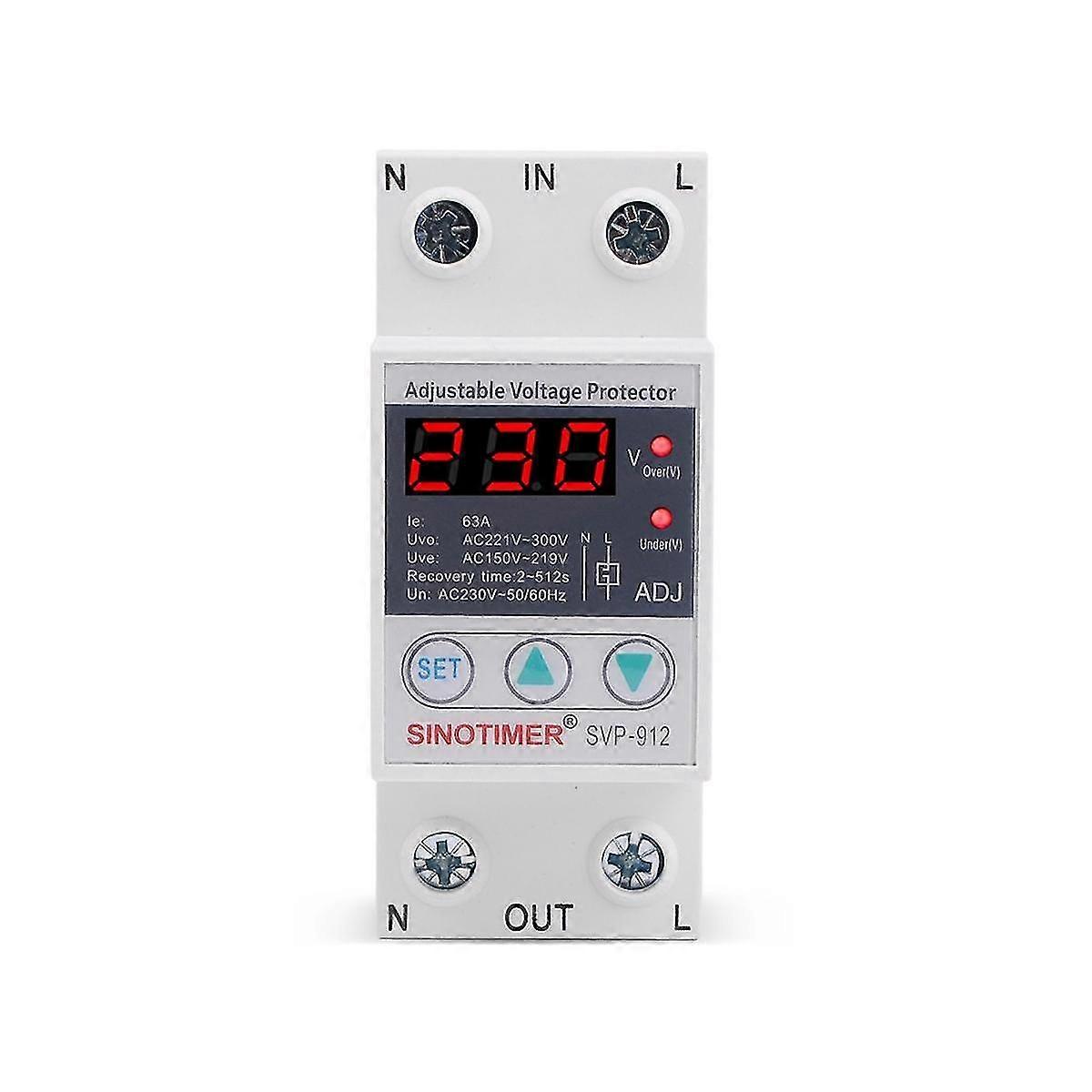 63a 230v 50/60hz Din Rail Adjustable Automatic Over And Under Protector Protective Device