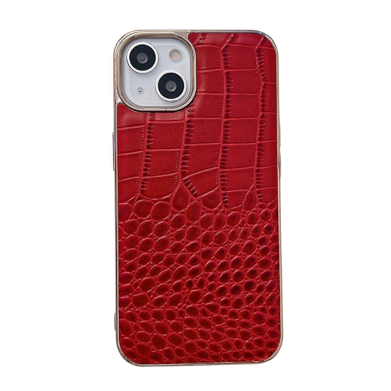 Crocodile Texture Genuine Leather Nano Electroplating Phone Case For iPhone 14