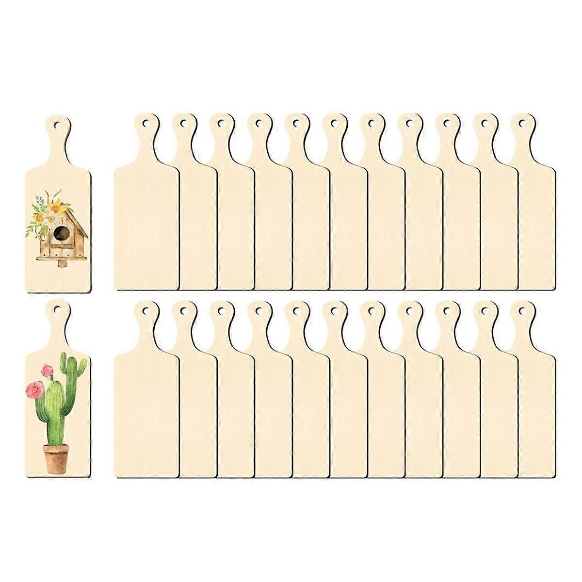 24 Pcs Wooden Mini Cutting Board with Handle Unfinished Craft Mini Charcuterie Boards Paddle Blank Small Chopping Board