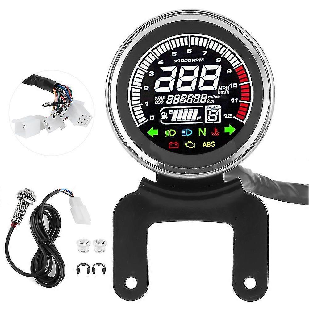 Motorcycle Speedometer Tachometer with LCD Display - 12000RPM, Fuel Level Indicator