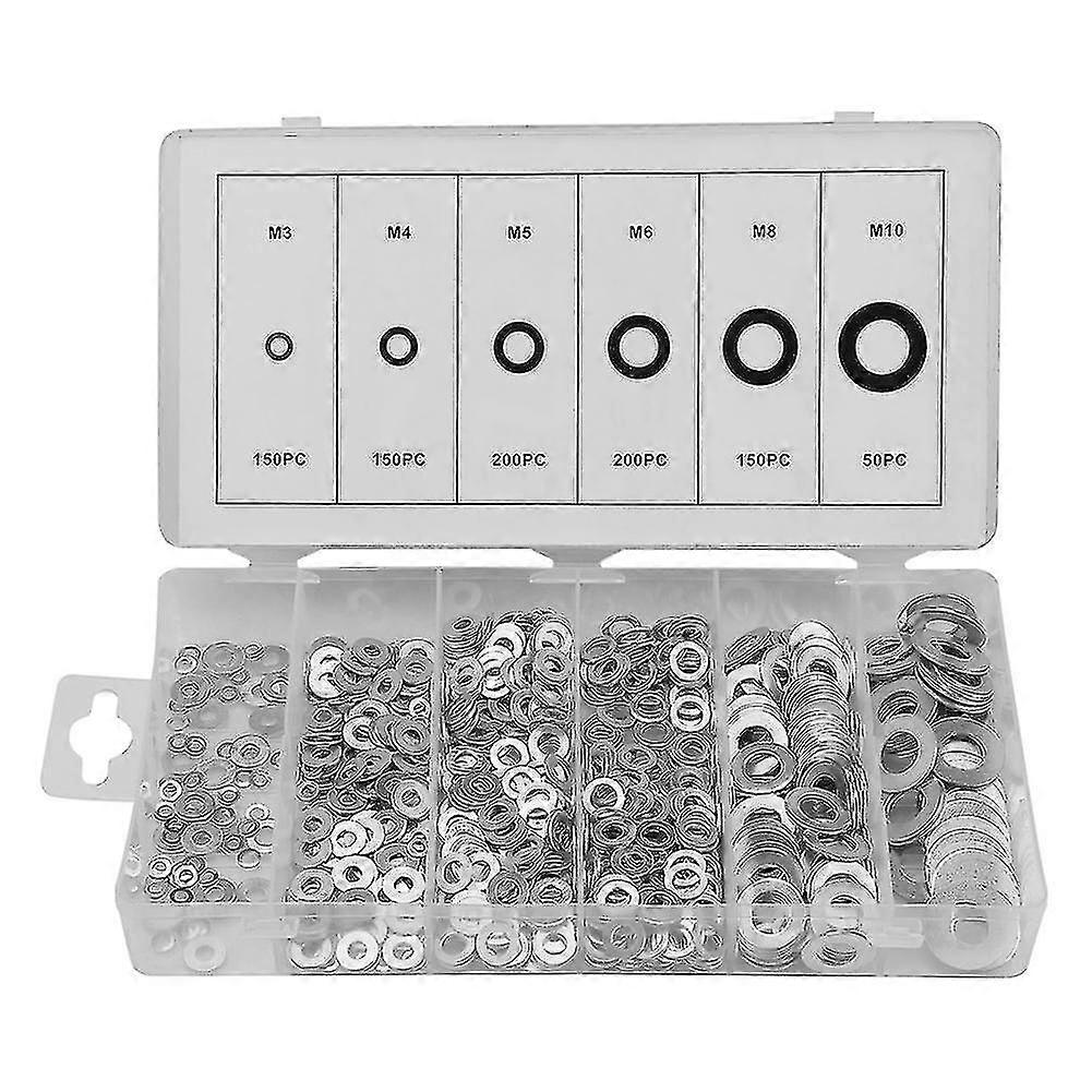 900pcs A3 Steel Flat Washers Assorted Kit with Storage Box M3-M10