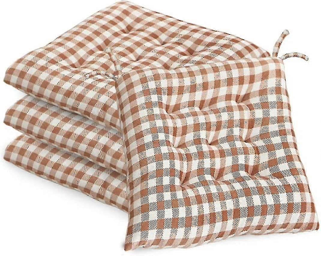 Aoopoo Set Of 4 Chair Cushion Pads Square Plaid Chairs Seat Pad For Kitchendininggarden Seat Cushions With Ties 16 X 16 Thick Soft Comfy Seating For I