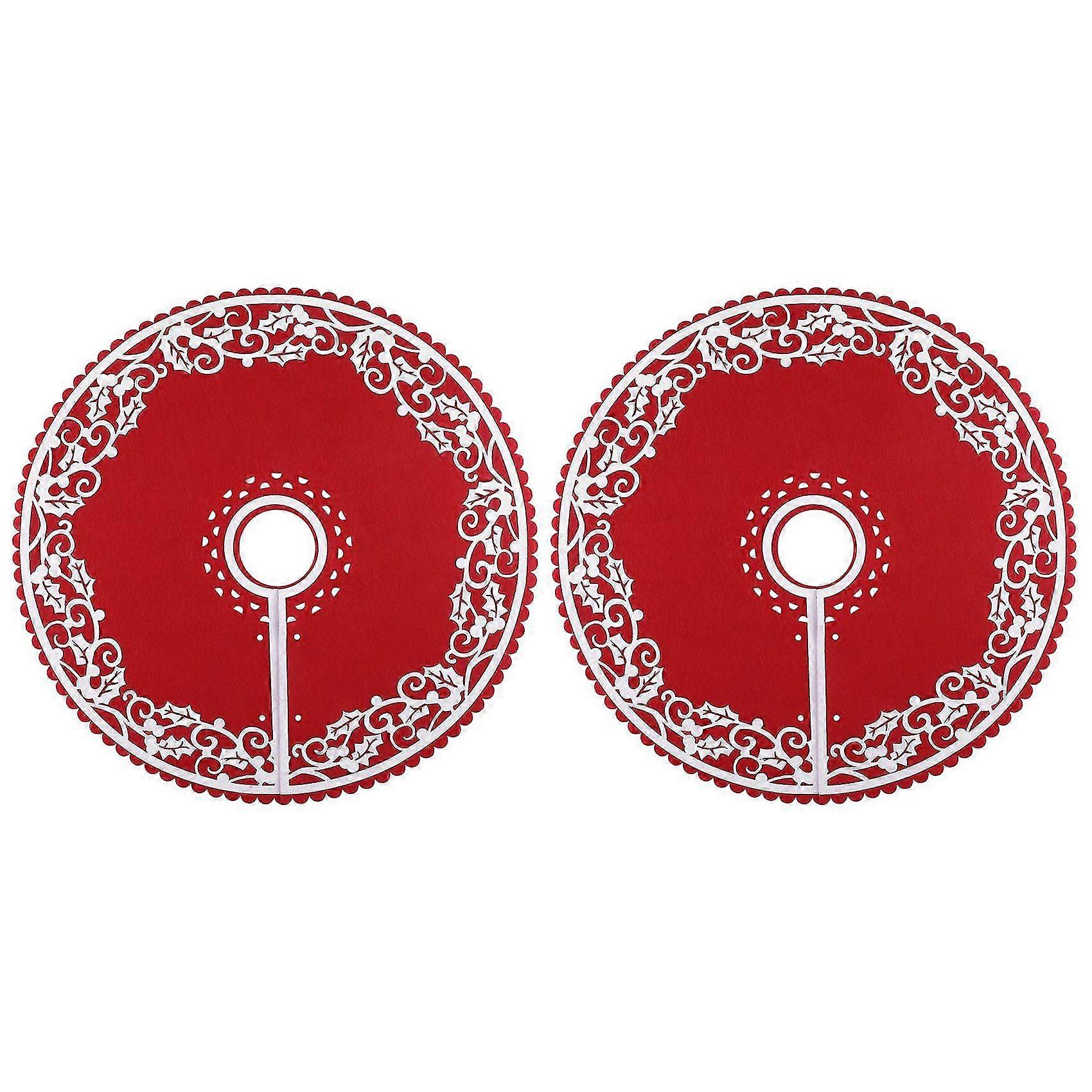 2 Pcs Christmas Tree Skirt - 12 Inches Mini Tree Skirt With Floral Border Pattern For New Year Part