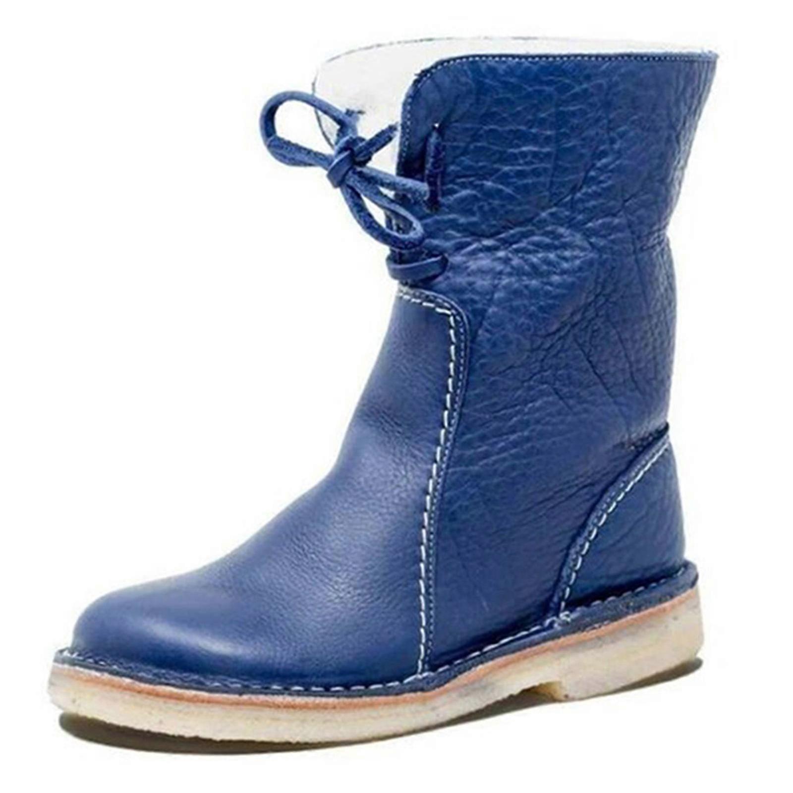 Kadınlar Rahat Bağcıklı Sıcak Kar Botları Pu Deri Polar Astarlı Düşük Topuk Kadın Kış Ayakkabıları