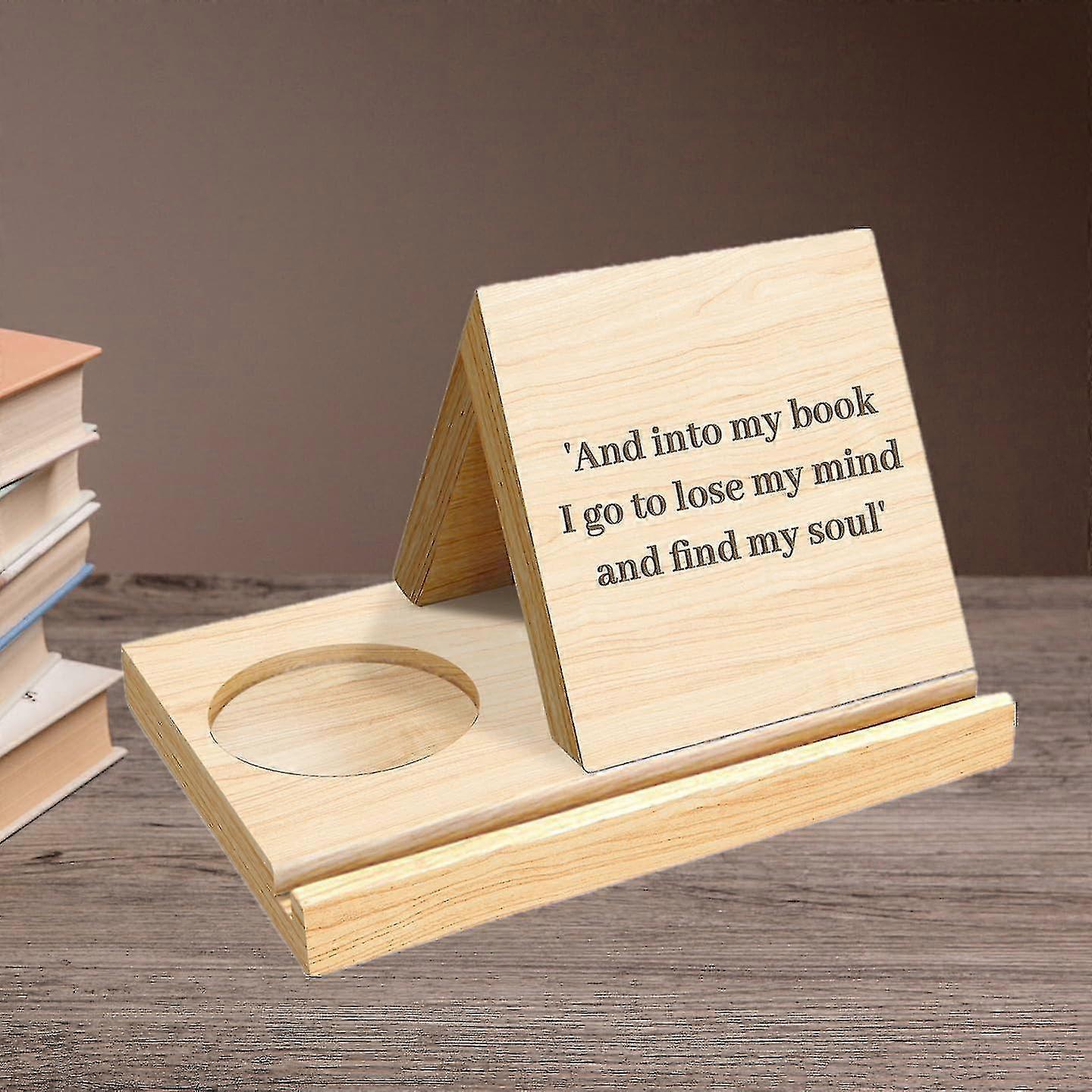 Solid Oak Wooden Triangle Bookshelf Book Stand Holder, Wood Book Rest Bookcase, Book Holder With Coffee Drink Holder Birthday Gift For Book Lover