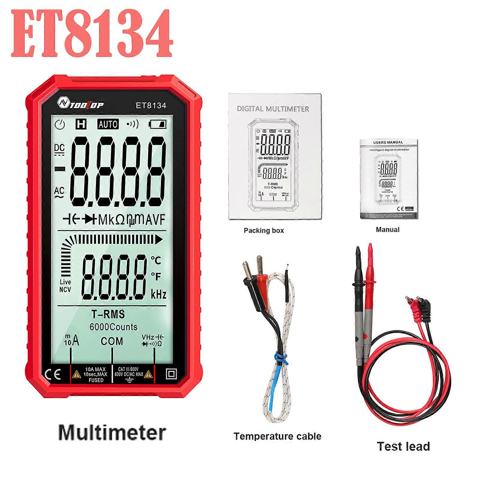 TOOLTOP ET8134 Digital Multimeter True RMS AC DC NCV Voltmeter Ammeter Ohm Meter Tester Smart Diode Capacitance Transistor Meter