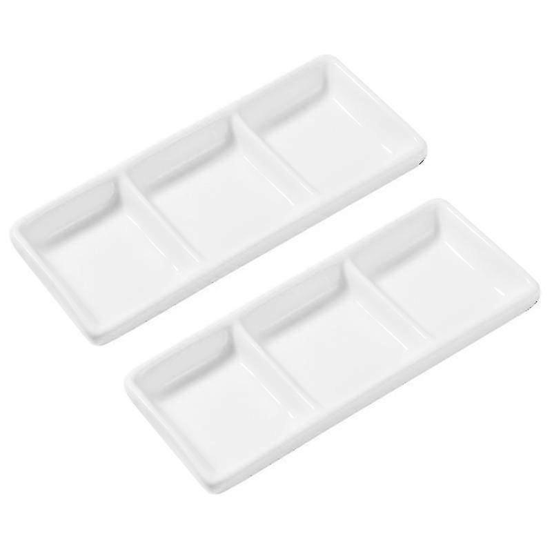 Onzon 2pcs 6 Inch Ceramic 3-comment Appetizer Serving Tray Rectangular Divided Sauce Di For Dish Soy Sauce