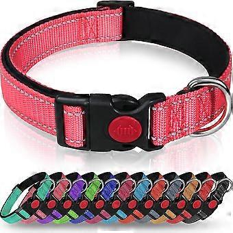 Tizzy Dog Collar, Classic Adjustable Reflective Nylon Collar with Soft Breathable Mesh Padded for Large Dogs, L, Pink
