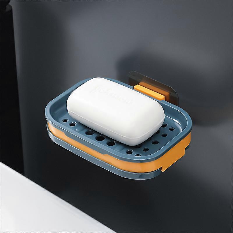 2pcs Green Yellow Self Adhesive Soap Dish Double Layer Self-Draining Soap Box for Bathroom Shower Sky Blue