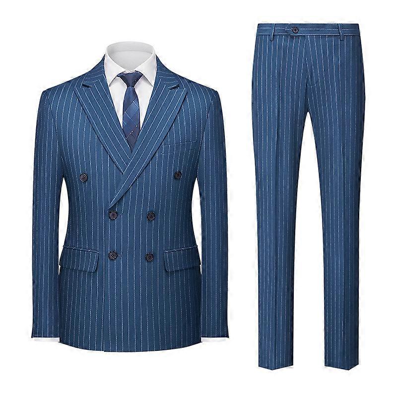 Mens 2 Piece Stripe Suit Set, 2 Button Tuxedo Blazer Trousers Set