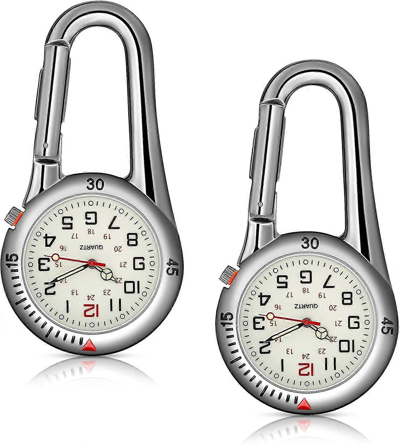2 Pieces Clip On Quartz Watch Backpack Fob Belt Watch Glow In The Dark Unisex Pocket Watch With White Dial For Doctors Nurses Outdoor Activities