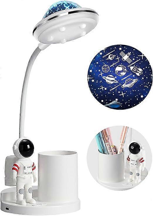 Lampe de bureau pour enfants, lampe de table portable à LED pour astronaute, lampe de lecture avec projection et porte-crayon, lampe de bureau, lampe rechargeable à intensité variable pour étudiants