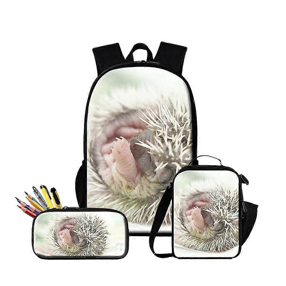3pcs/set Casual Cute Hedgehog Print Backpack Large Capacity Kid Primary School Backpack With Pencil Bag Lunchbox Student Bookbag