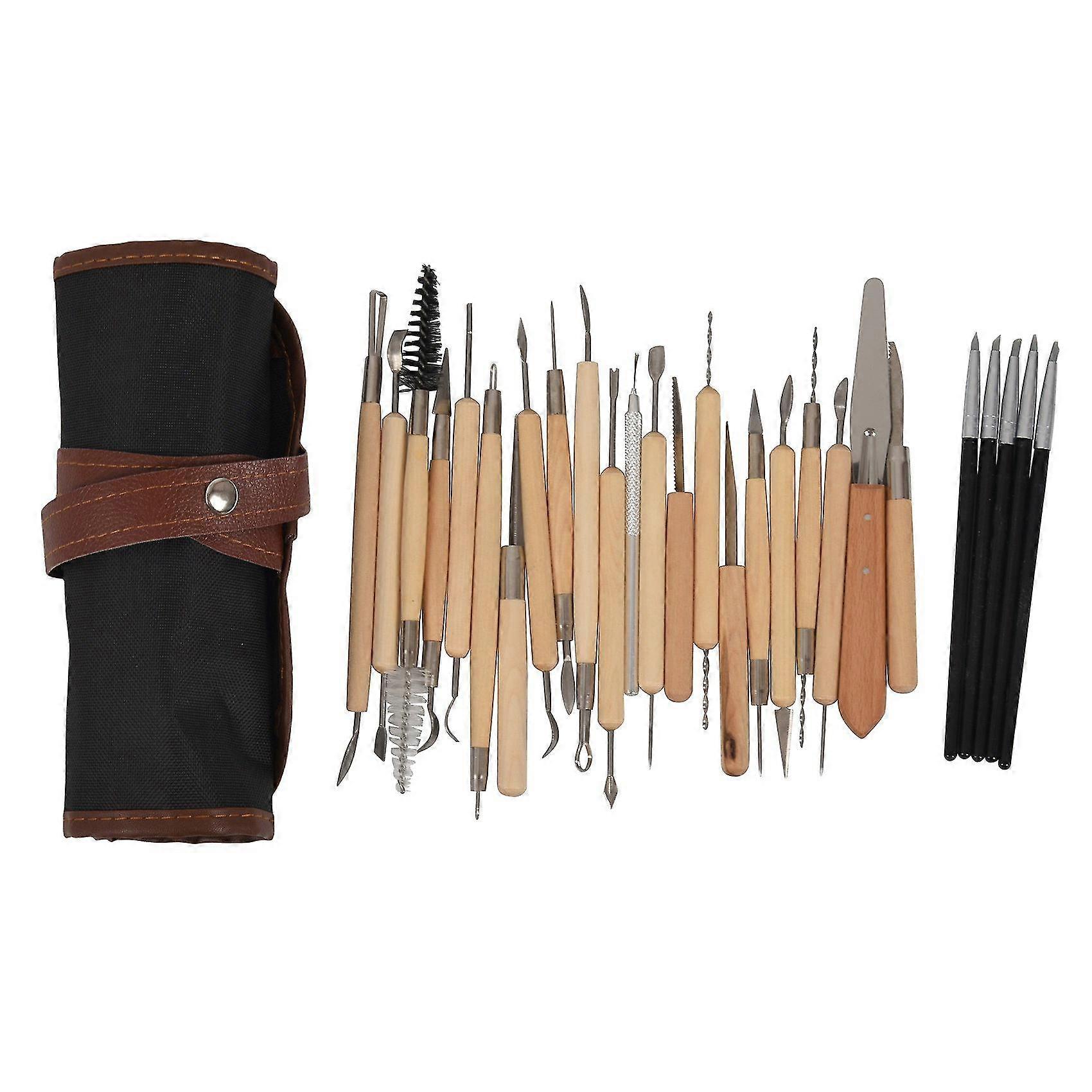 28pcs Arts Crafts Clay Sculpting Tools Set Modeling Carving Tool Kit Pottery Wooden Handle Modeli