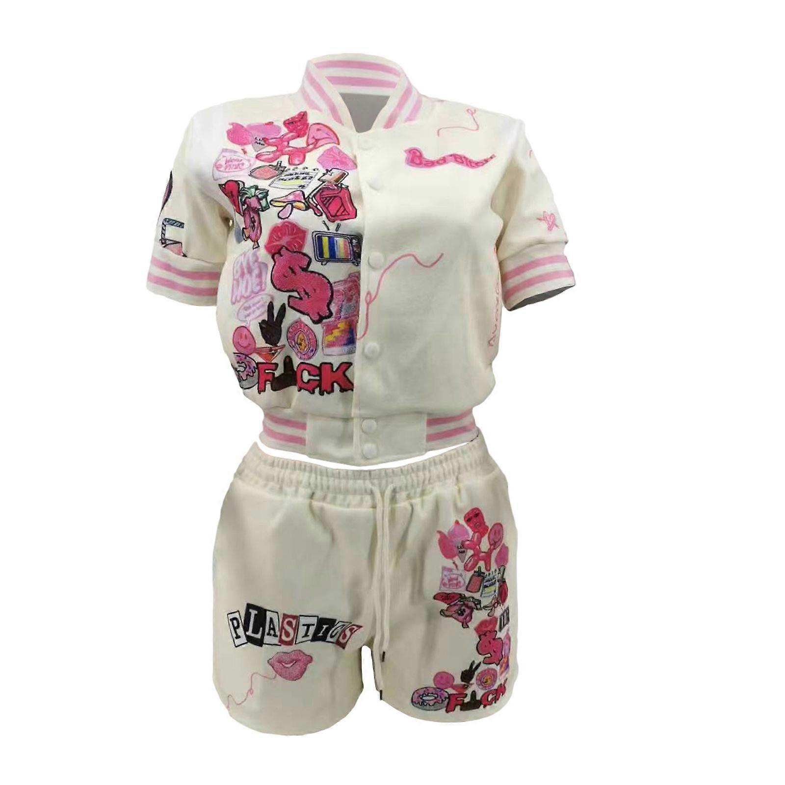 Kläder för kvinnor 2 delar Kortärmad Crop Top Träningsdräkt Bodycon Shorts Jumpsuit Set