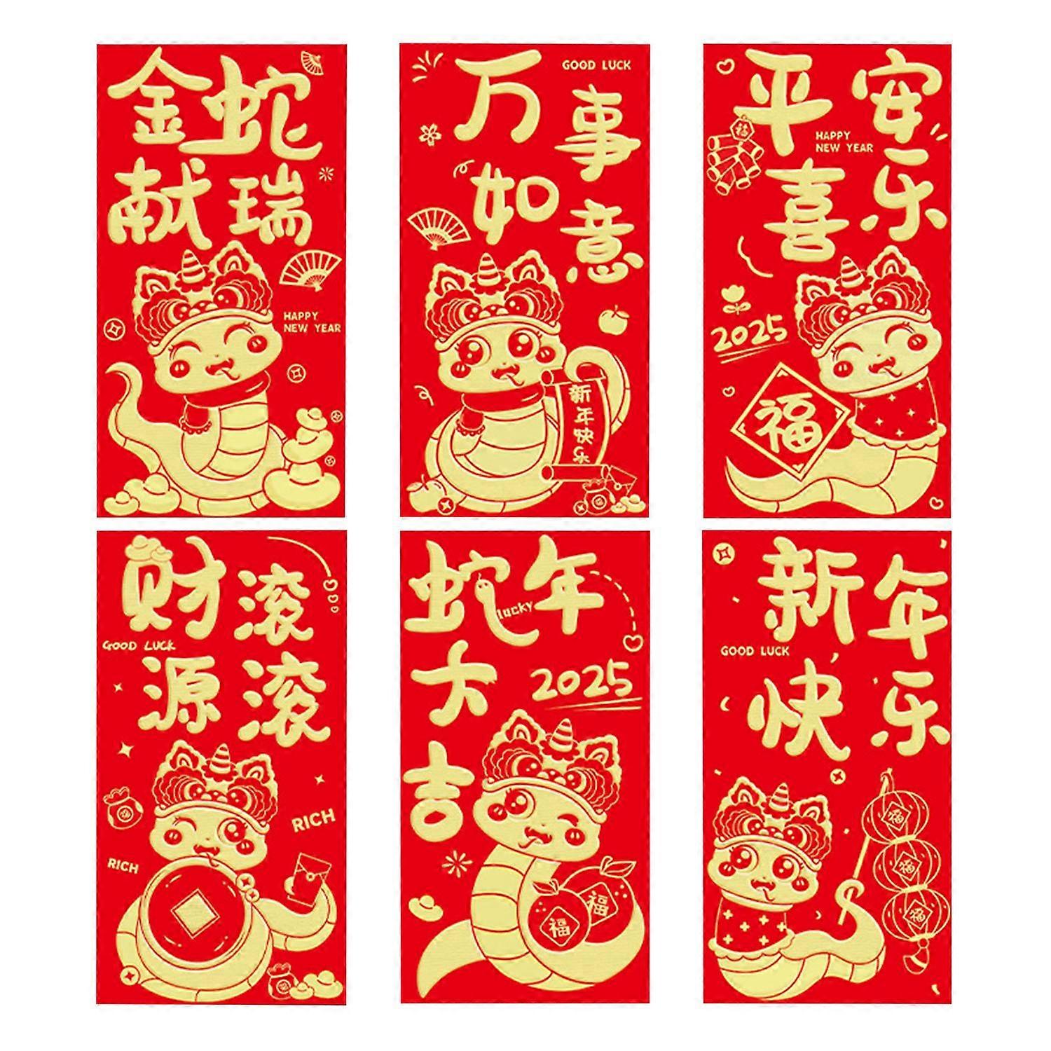 6Pcs Year of The Snake Red Envelopes 2025 Chinese Lunar New Year Lucky Money Pockets for Traditional