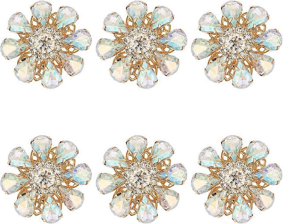 6PCS Rhinestone Shank Buttons Flower Pattern Rhinestone Buttons Acrylic Rhinestone Buttons for Sewing Crystal AB Rhinestone Jewlery Buttons for DIY Cr