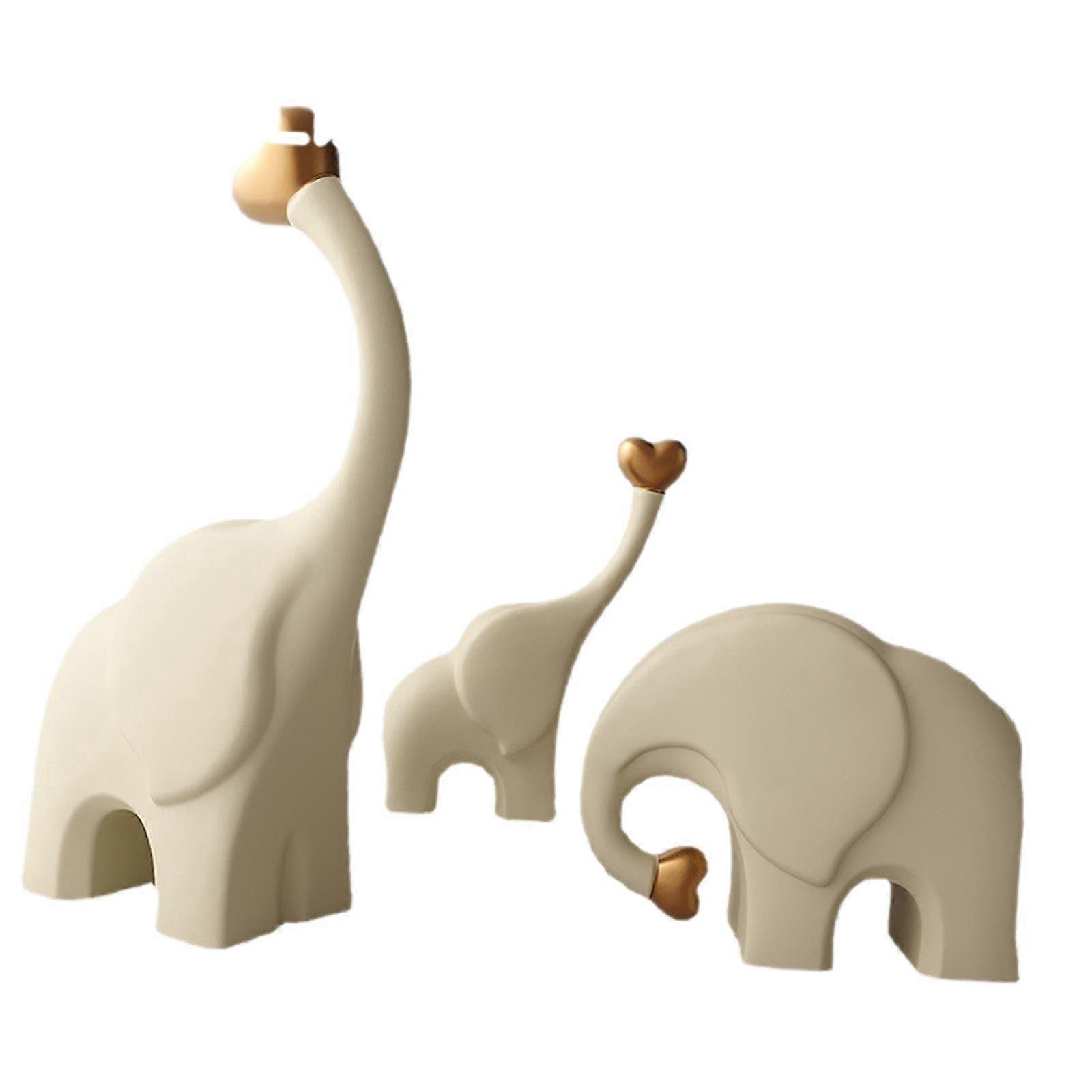 3x Elephant Family Statues Decorative Figurines for Shelf Bookshelf Entrance Black White Silver