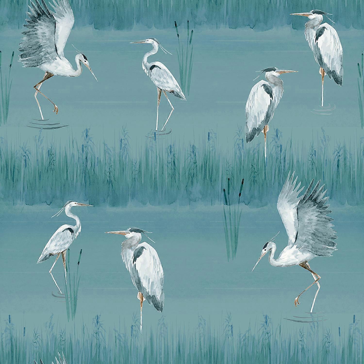 Arthouse Heron River Blue Wallpaper
