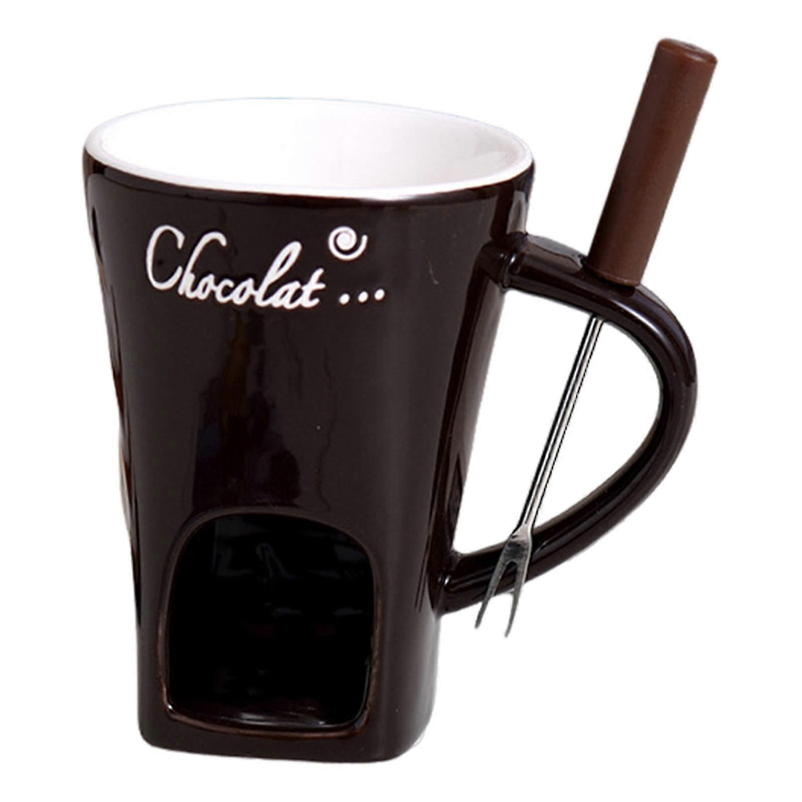 Chocolate Fondue Mug 130ml Ceramic Chocolate Fondue Coffee Cup with Forks Melting Mugs for Chocolate Cheese Butter Easy to Clean Versatile Melting Cup