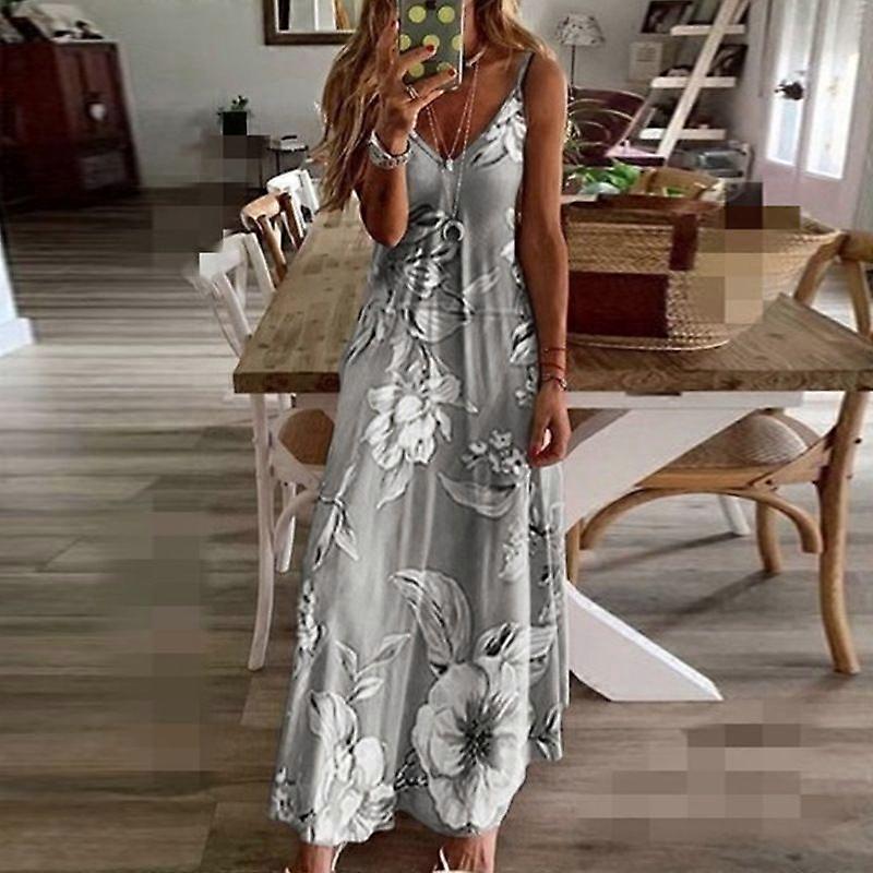 Women's Summer Maxi Dress Loose Clothes Women Sleeveless V-neck Sexy Beach  Dress Fashion Flower Print Ladies Long Dresses | Fruugo NO