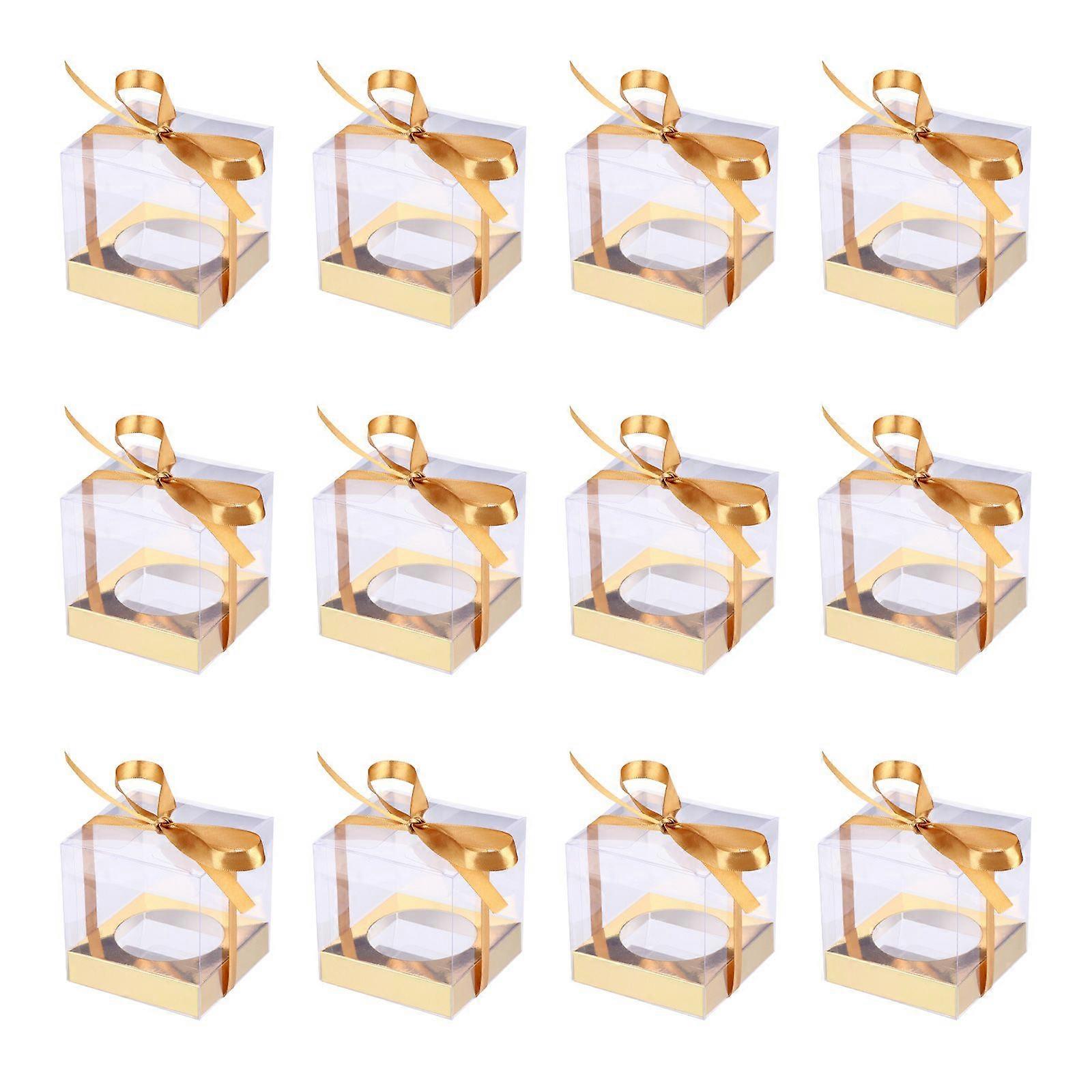 12pcs Transparent Cake Boxes PVC Cake Packaging Boxes Organizers with Ribbon