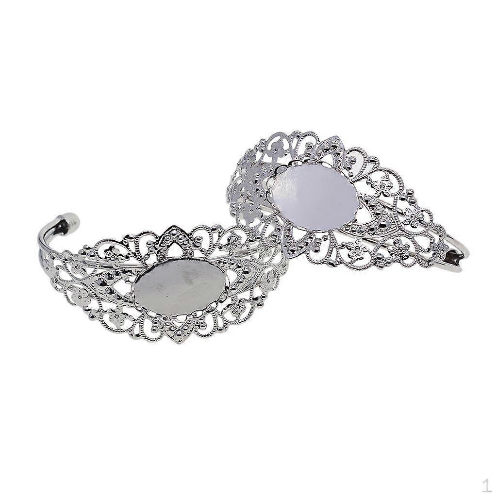 2 Piece DIY Filigree Flower Bracelets Bangle Blank Base Oval Cabochons Charms Bezel Tray Setting