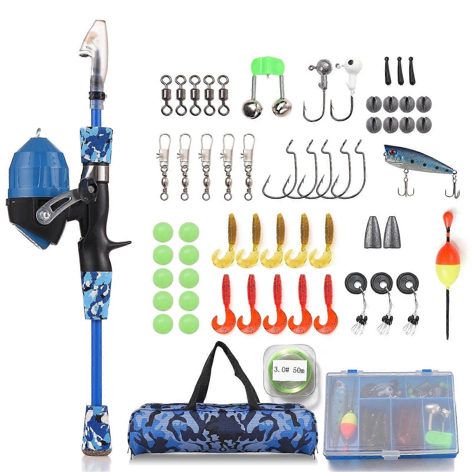 LEOFISHING 1.2m/1.5m Kids Telescopic Fishing Rod and Reel Combo Full Kit with Spincast Reel and Hooks Lures Swivels Carry Bag