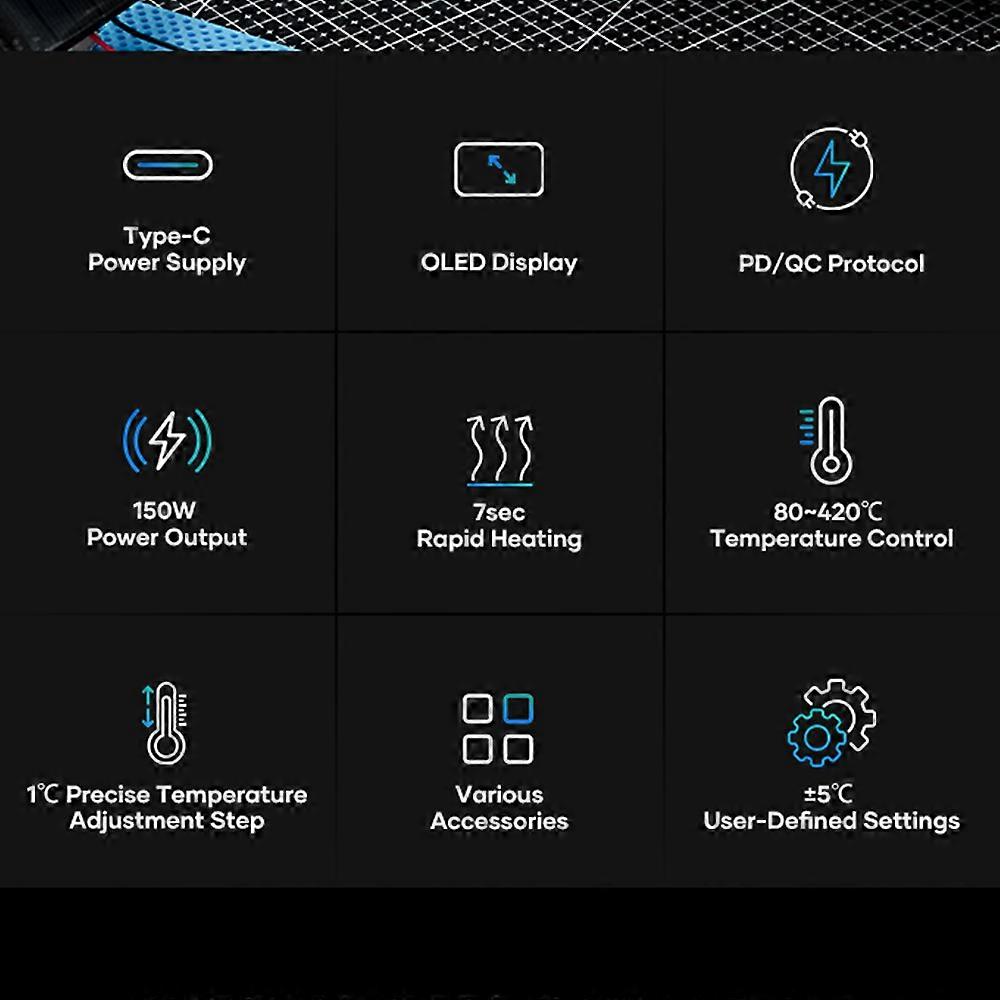 RONGUAN Soldering Iron 65W High Power Electric Soldering Iron Accurate 80℃-420℃ Digital OLED High-clear Display Rapid Heating Ceramic Internal Heatin