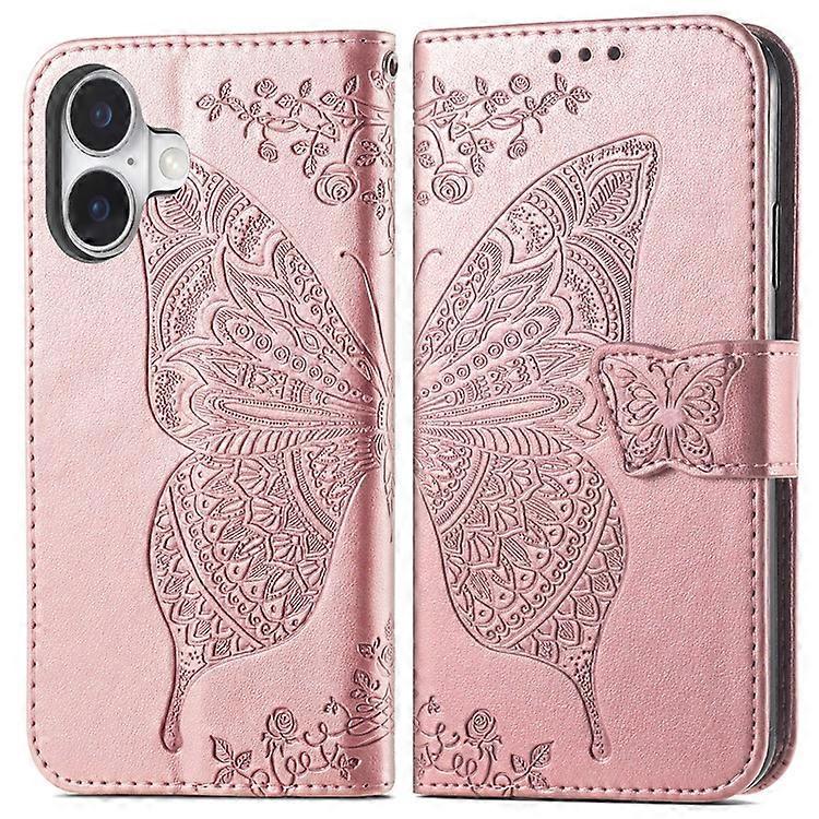 Compatible For iPhone 16 Plus Case PU Leather Wallet Phone Cover Butterfly Pattern