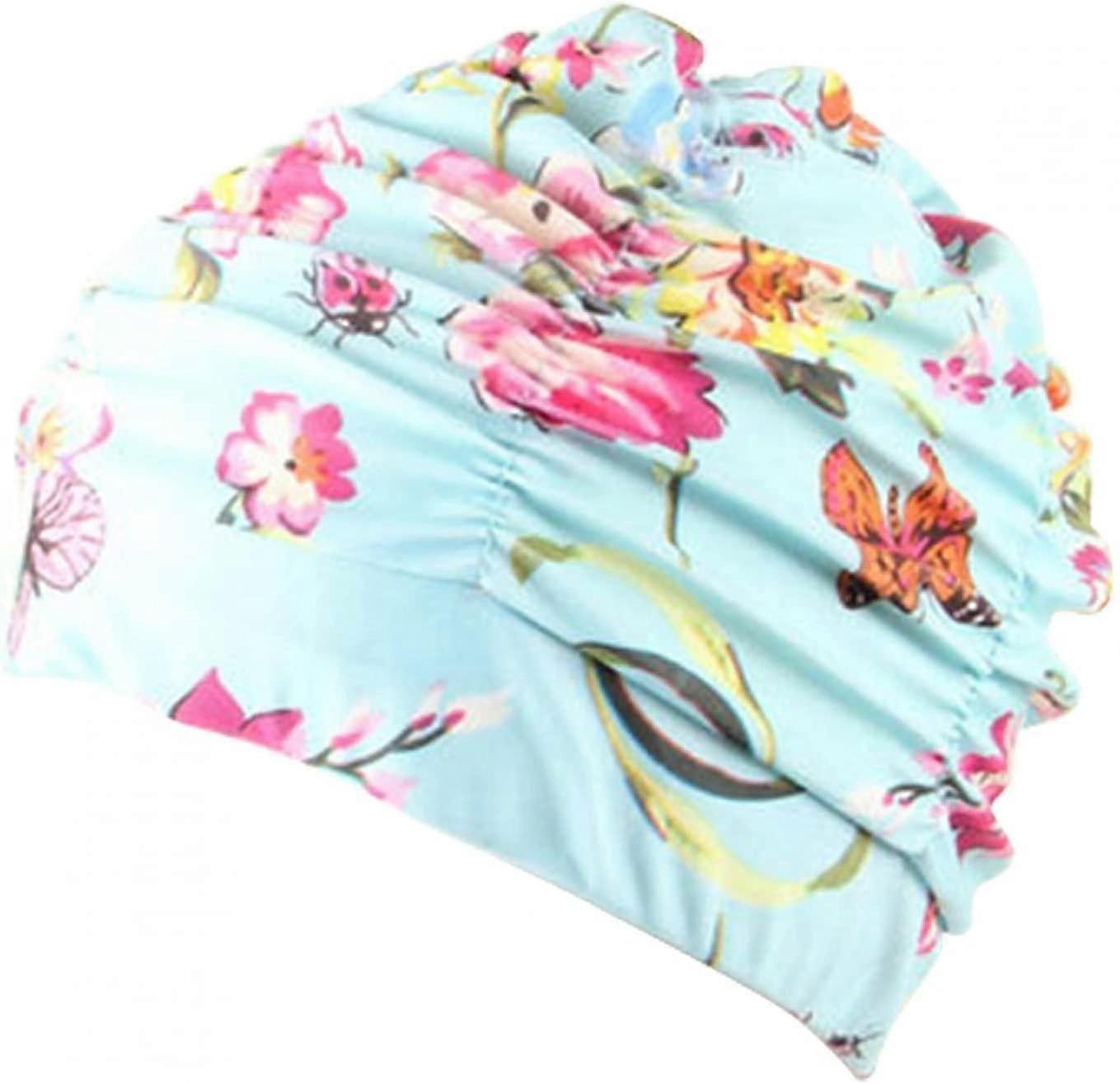 Swimming cap pleated petal fabric swimming cap swimming beach seaside protection long hair ear swimming cap ladies adult hat men and women