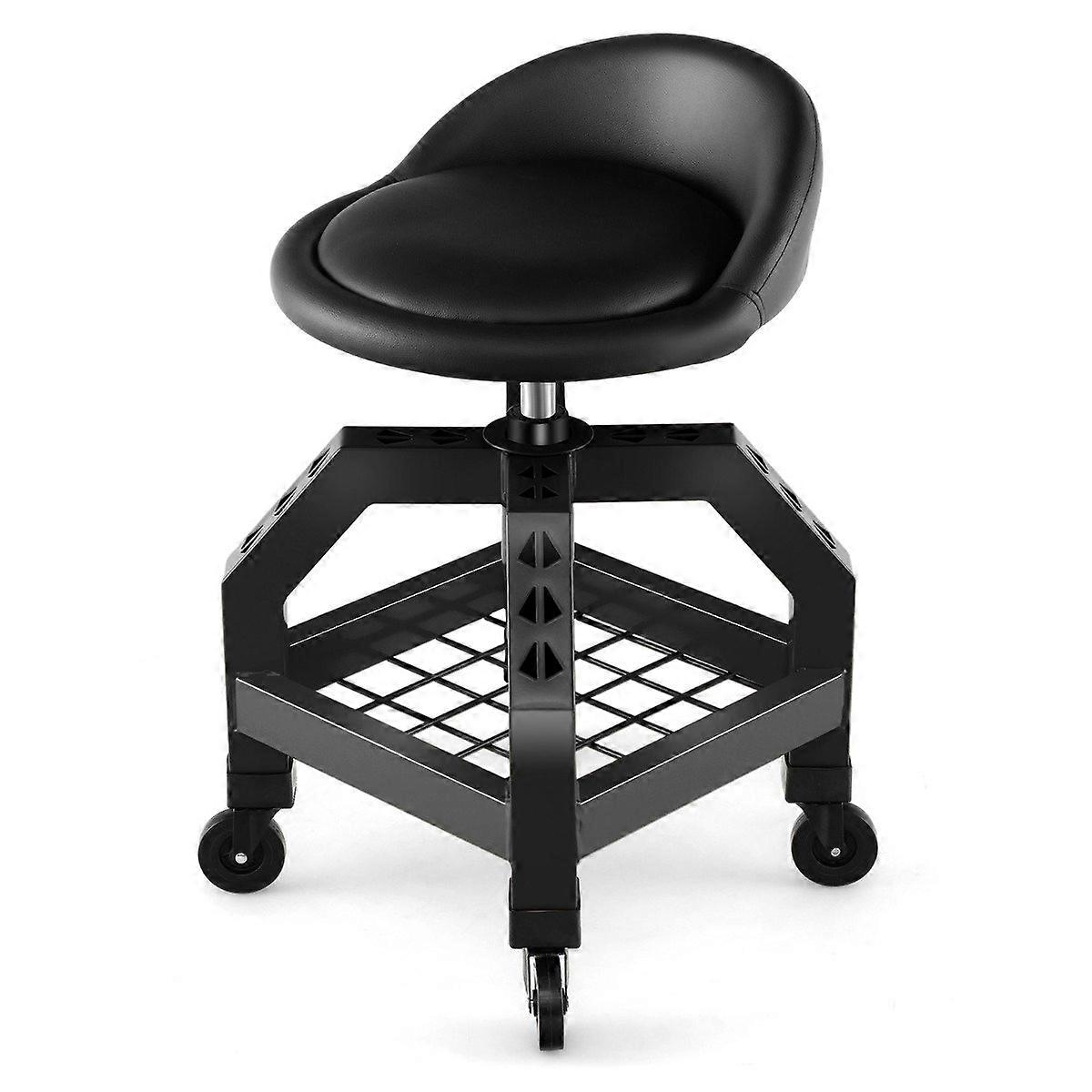 Height Adjustable Workshop Pallet 150 kg Load Capacity with Tool Tray Workshop Chair Black