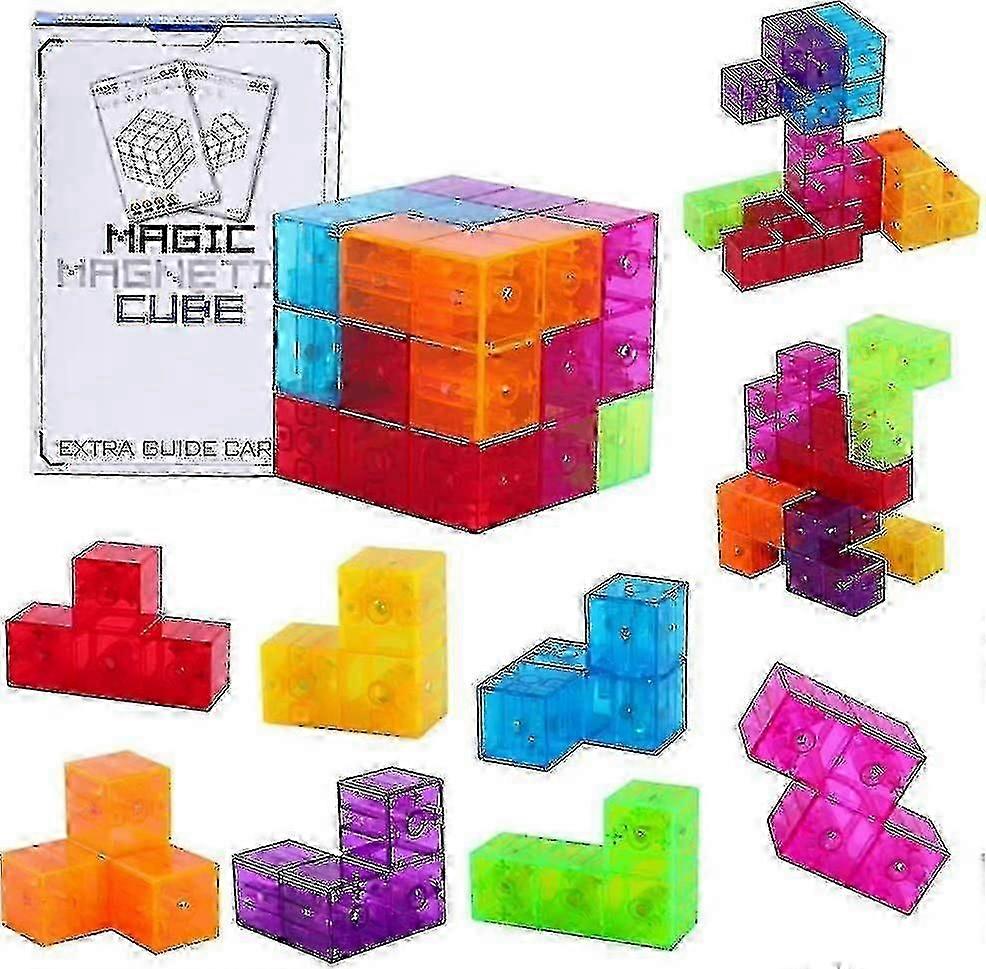 3d Magnetic Building Blocks Magic Magnetic Cubes, Set Of 7 Multi Shapes Magnetic Blocks With 54 Guide Cards, Infinity Puzzle Cubes For Early Education