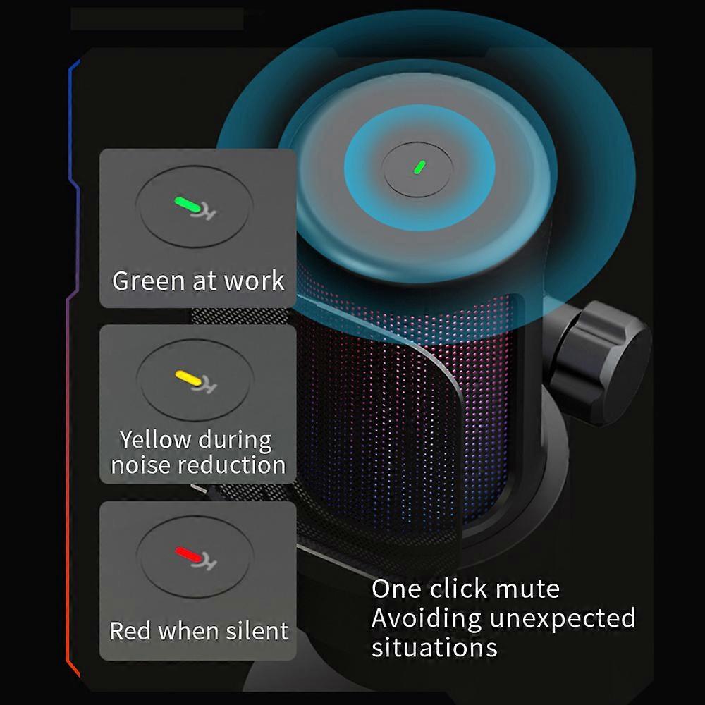 USB Gaming Microphone Computer Mic Kit RGB Lighting with Tripod Cardioid Mode Pick-up One Key to Mute and Gain Knob for Gaming/Meeting/Live