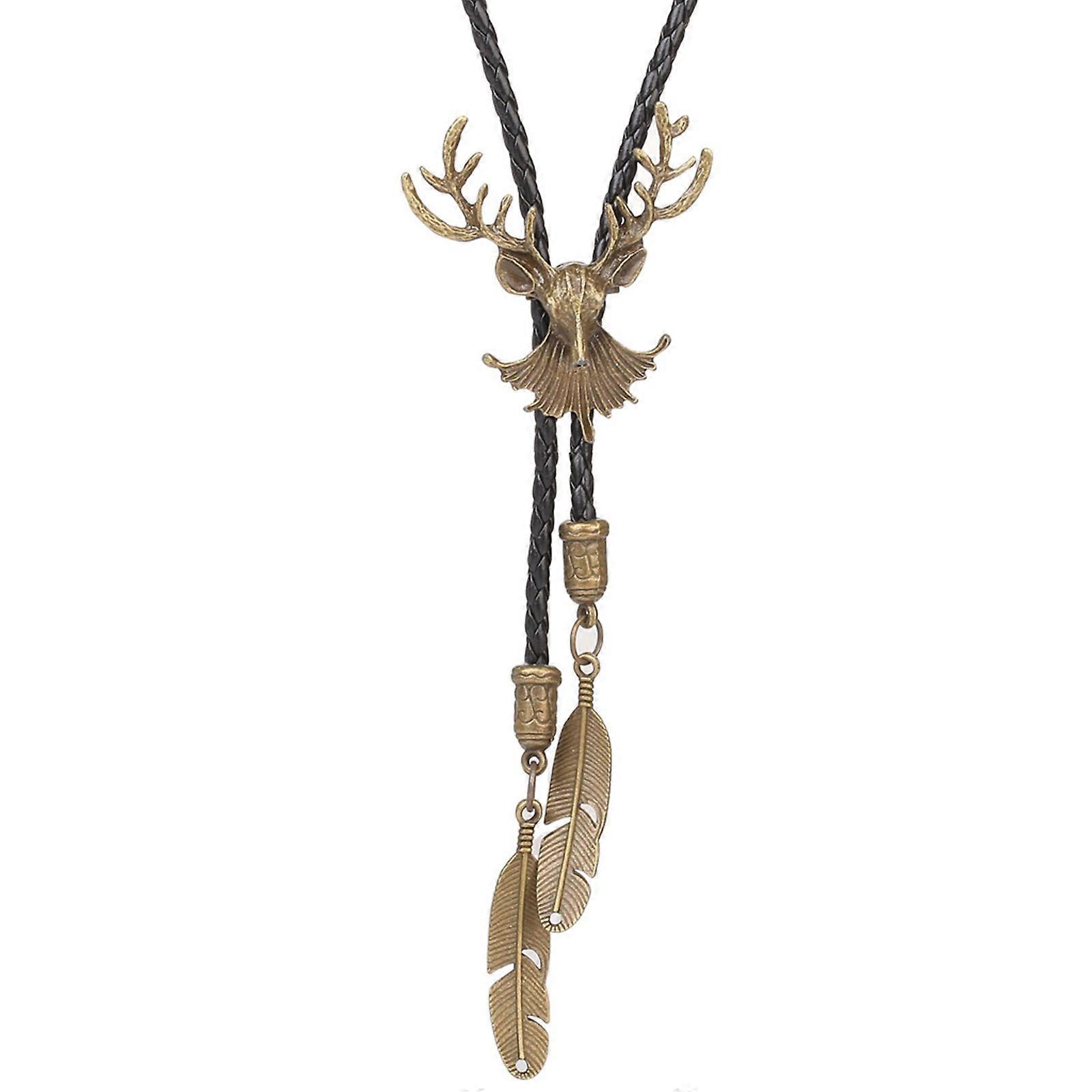 男性のためのクリスマスボロネクタイウエスタンカウボーイスタイルのネクタイと合金エルクヘッドバックル紳士ハロウィンアクセサリー