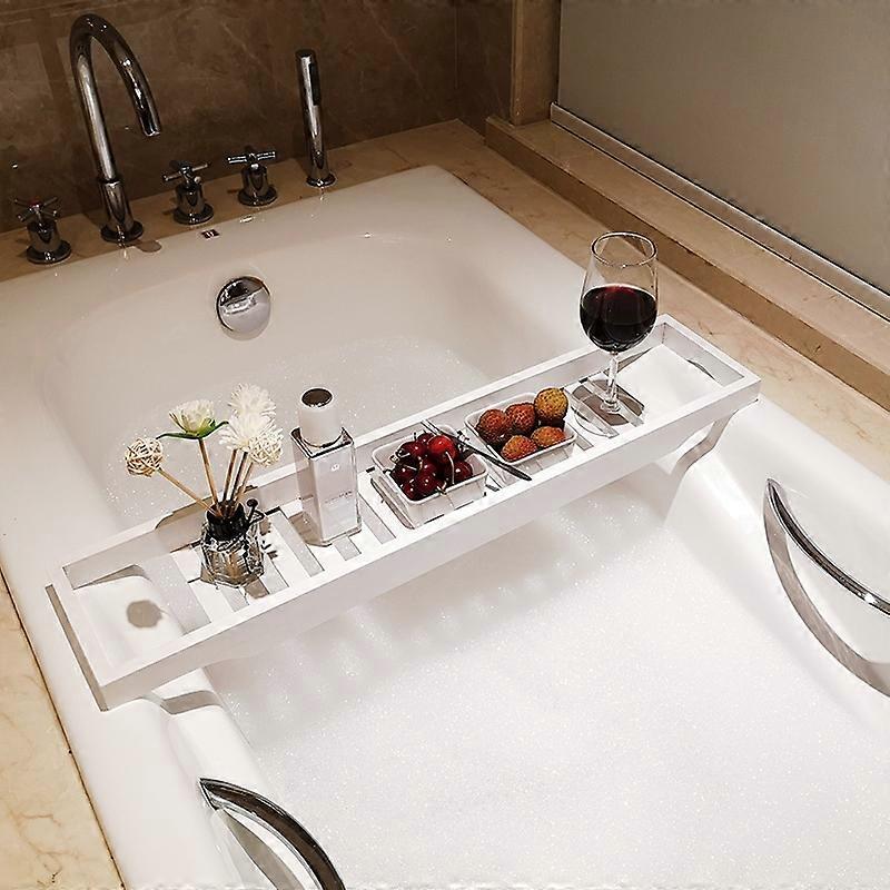 Bamboo Non-slip Bathtub Shelf Multifunctional Soaking Shelf, Color: White