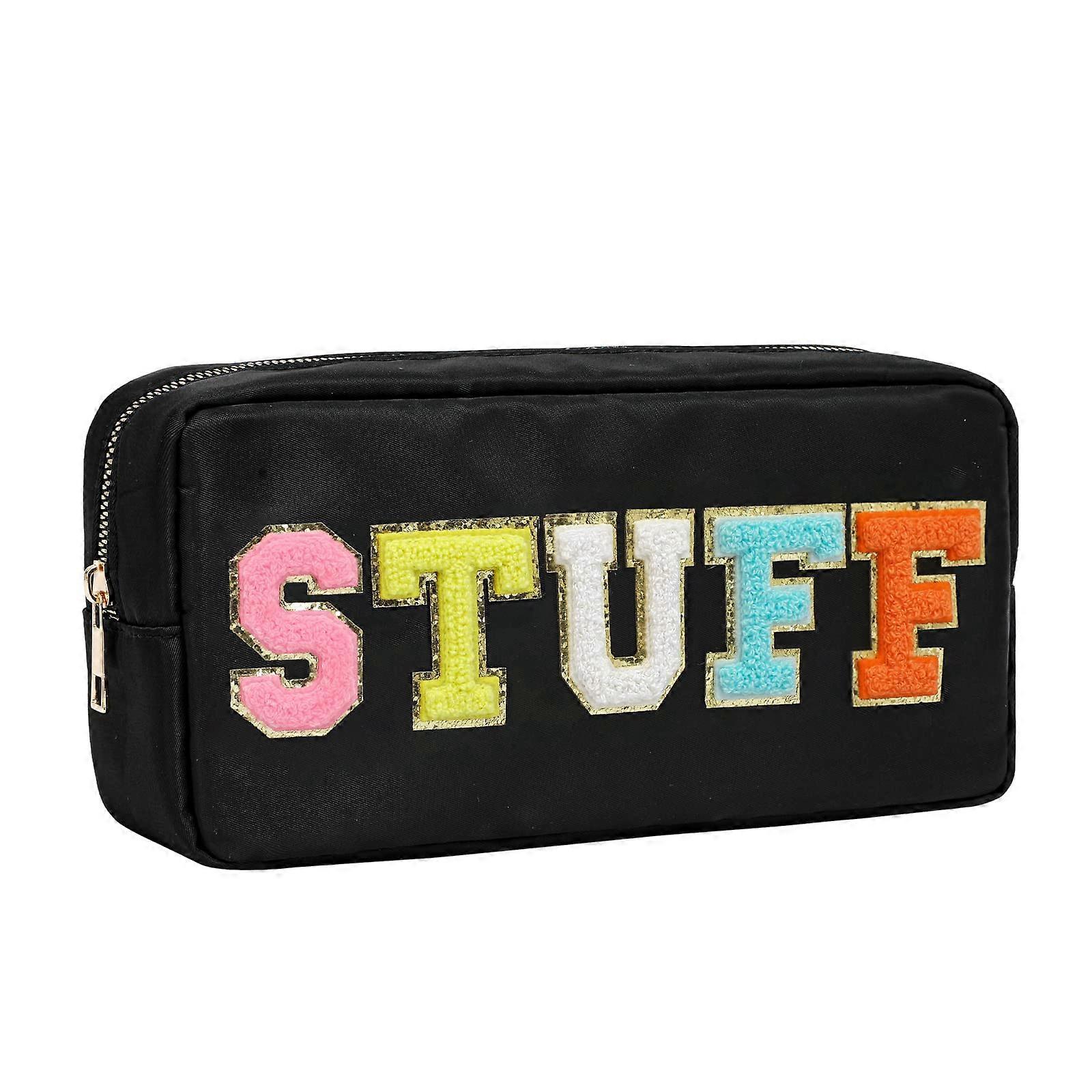 Preppy Cosmetic Bag for Travel - Large Waterproof Makeup Organizer in Pink Canvas with Zipper Closure and Multiple Compartments