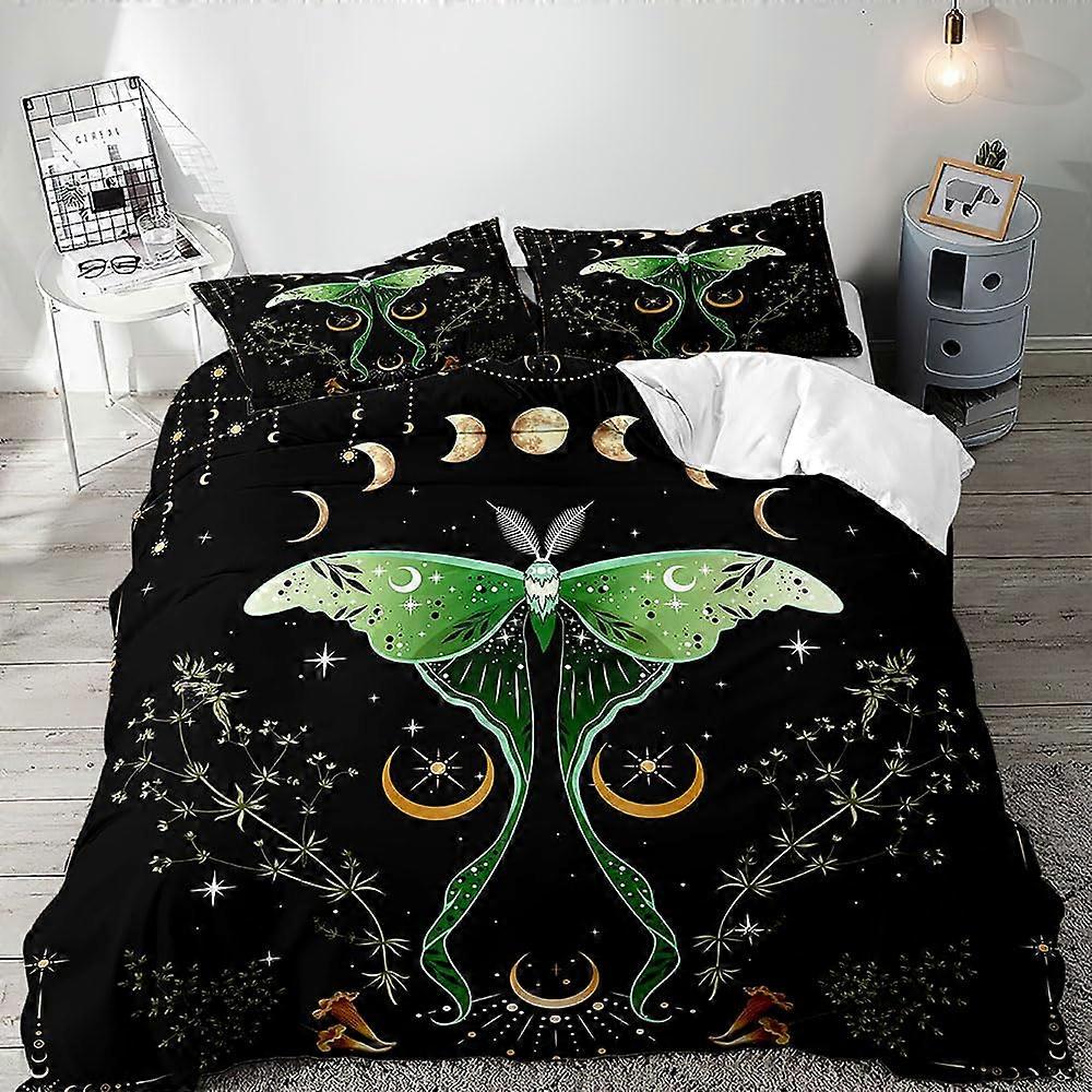 Duvet Cover Twin Size Green Black Moth Pattern 2 Sets Bedding