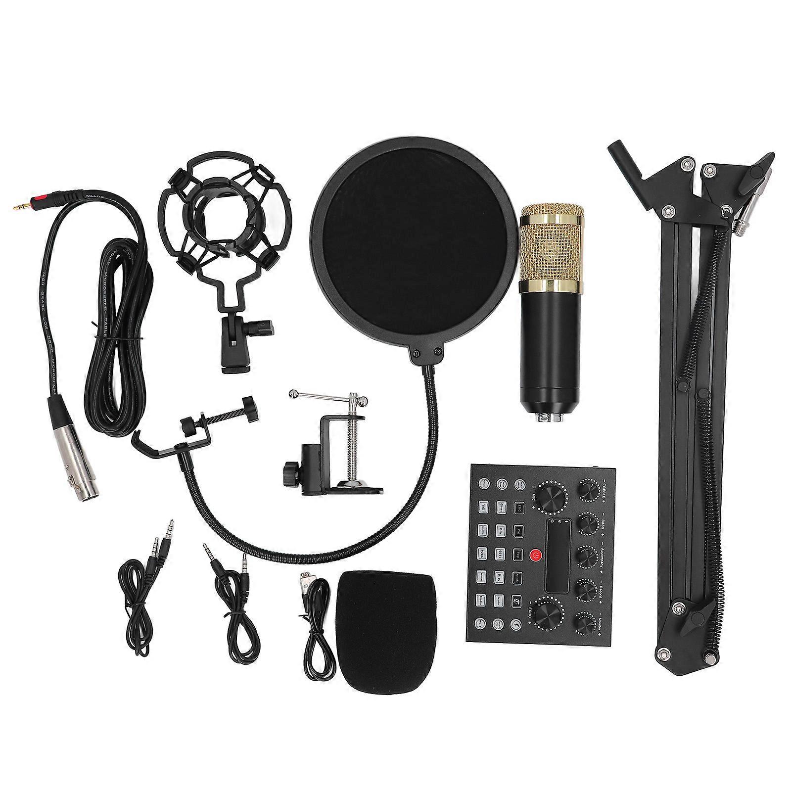 Live Streaming Microphone Stand Set Dual Channel Sound Card Cardioid Condenser Mic Compatible with Mobile Phone Laptop